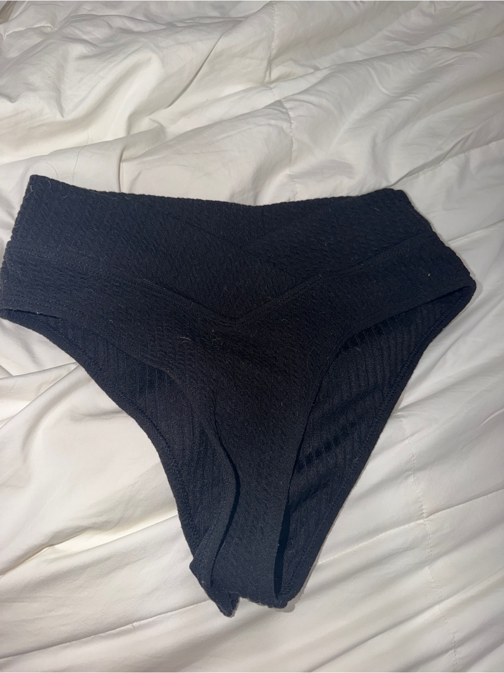 Black Ribbed High-Waist Bikini Bottom